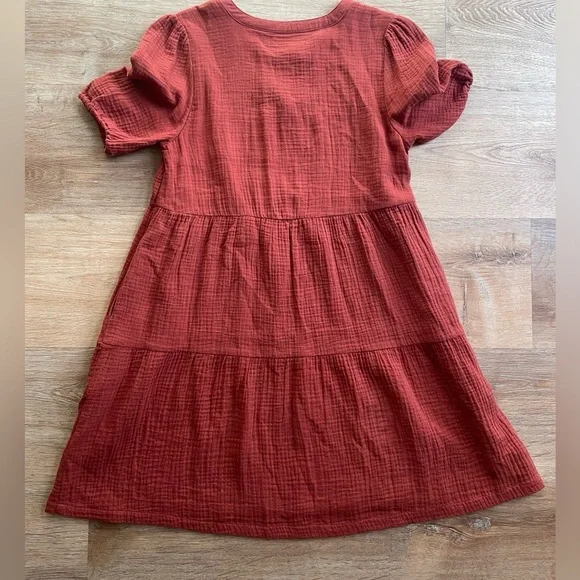 Marine Layer Rust Gauze Puff Sleeve Tiered Midi Dress Women’s XS Soft Cotton - Picture 5 of 5